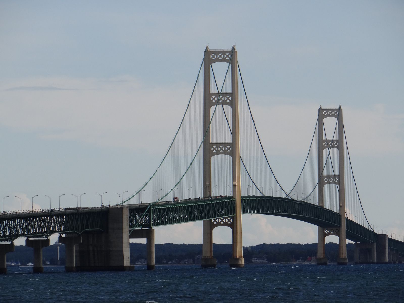The Mackinac Bridge spanning the Straits of Mackinac in Michigan